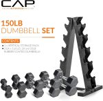 CAP Barbell Rubber Coated Dumbbell Weight Set with Vertical Rack | 150 lb, and 210 lb Options - Image 3