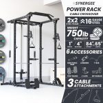 Synergee Power Rack with Cable Crossover Full-Body Home Gym with Sandwich J Cups, Safety Arms, Multigrip Pull-Up Bar, Dip Station, Landmine, LAT Bar, Straight Bar & 4 Pegs. 750 lb Capacity. - Image 3