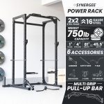 Synergee Power Rack Cage with J-Cups, Safety Arms, Pull Up Bar, Landmine & T Bar, Barbell Hold, Dip Station. Exercise Stand with 750lb Capacity. - Image 3
