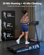 THERUN Home Treadmill with Incline 12% Auto Adjust, 3.0 HP Foldable Treadmill with LED Strip, Heart Rate Monitoring,16.5" Wider Running Belt - Image 3