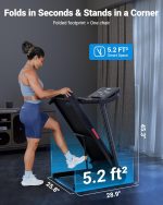 THERUN Home Treadmill with Incline 12% Auto Adjust, 3.0 HP Foldable Treadmill with LED Strip, Heart Rate Monitoring,16.5" Wider Running Belt - Image 6