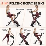 Pleny Folding Exercise Bike, 5 IN 1 Stationary Bikes for Home 6.6 LBS Flywheel, 330LB Weight Capacity Back Support Cushion Indoor Workout Cycling Bike for Home Gym - Image 4