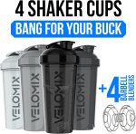 VELOMIX -4 PACK- 28 oz Protein Shaker Bottle for Protein Mixes - 4x Wire Whisk | Leak Proof Shaker Cups for Protein Shakes | Protein Shaker Bottle Pack | Protein Shake Cup(Silver Mix) - Image 3