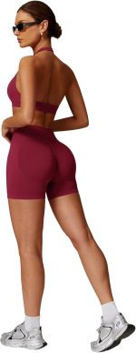 Seamless Workout Sets for Women 2 Piece Halter Backless Sports Bras Hidden Scrunch Shorts Yoga Outfits Gym Tracksuit - Image 3