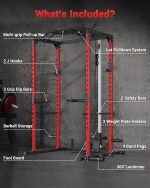 GarveeLife Power Cage, Multi-Functional Power Racks for Home Gym with Cable Crossover System, 1600LBS Weight Capacity Fitness Squat Rack for Strength Workout with More Training Attachment, Red - Image 4