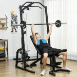 Soozier Home Gym Machine, 3 in 1 Smith Machine, Multi-Functional Power Cage with Adjustable Weight Bench, Barbell Bar and Cable Pulley System, 15-Level Squat Rack, Black - Image 3