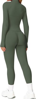 Women's 2pcs Workout Sets Yoga Outfit Long Sleeve Activewear Zip Up Top Workout Leggings Fitness Sportswear - Image 3