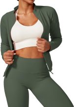 Women's 2pcs Workout Sets Yoga Outfit Long Sleeve Activewear Zip Up Top Workout Leggings Fitness Sportswear - Image 5