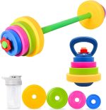 3-in-1 Kids Fitness Set with Adjustable Barbell, Kettlebell & Reusable Water Bottle – Kids Gym Equipment for Pretend Play Exercise, Fun Fitness Toys for Boys & Girls Home Workout - Image 2