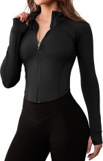 AVGO Workout Jacket for Women Zip Up Cropped Running Jackets Athletic Yoga Gym Tops with Thumb Holes - Image 2