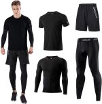 Holure Men's Sports Running Set (Pack of 4 or 5) Athletic Shirt+Short/Compression Shirt+Pants with Coat Tracksuit Gym Suits - Image 2
