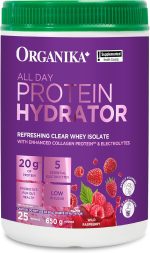 Organika Canadian-Made Protein Hydrator- Raspberry Flavour- Clear Whey Protein Isolate with Collagen, Electrolytes, and Probiotics. Easy to Digest, 20g Protein Per Serving- 650g - Image 2