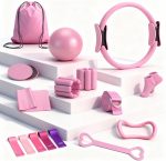 Pilates Equipment Kit for Home Workouts -18pcs Set - 14'' Pilates Ring and Ball Set for Women, Pilates/Yoga Accessories Kit with Wrist Weights, Resistance Bands, Core Sliders, Yoga Strap, Socks, Bag - Image 2