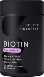 Sports Research® Extra Strength Vegan Biotin 5,000mcg with Organic Coconut Oil - Helps to Maintain Healthy Hair, Nails and Skin - Great for Women & Men - 120 Veggie Softgels - Image 2