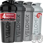 VELOMIX -4 PACK- 28 oz Protein Shaker Bottle for Protein Mixes - 4x Wire Whisk | Leak Proof Shaker Cups for Protein Shakes | Protein Shaker Bottle Pack | Protein Shake Cup(Silver Mix) - Image 2