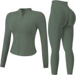 Women's 2pcs Workout Sets Yoga Outfit Long Sleeve Activewear Zip Up Top Workout Leggings Fitness Sportswear - Image 2