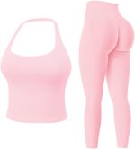 Workout Sets for Women 2 Piece Backless Sports Bras Halter Top Hidden Scrunch Leggings Yoga Outfits Gym Tracksuits - Image 2