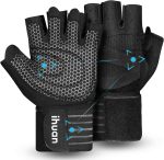 ihuan Ventilated Weight Lifting Gym Workout Gloves with Wrist Wrap Support for Men & Women, Full Palm Protection, for Weightlifting, Training, Fitness, Hanging - Image 2